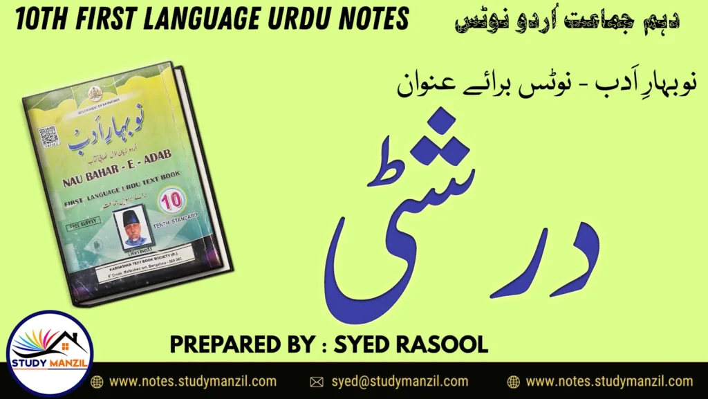 KSEEB Solutions For Class 10 Urdu Lesson Drishti | دہم جماعت اُردو نوٹس نظم درشٹی