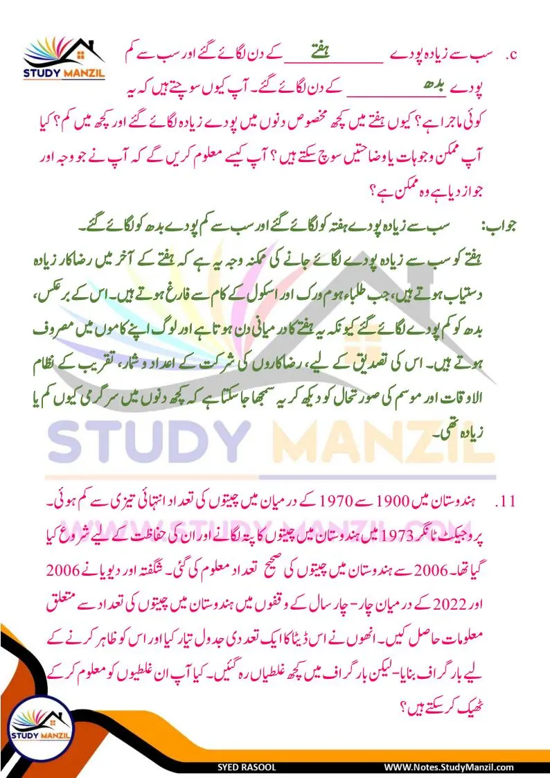 Notes For Class 6 Maths Chapter-4 Mafruzat Ka Istemal | ششم جماعت ریاضی نوٹس سبق مفروضات کا استعمال | www.notes.studymanzil.com