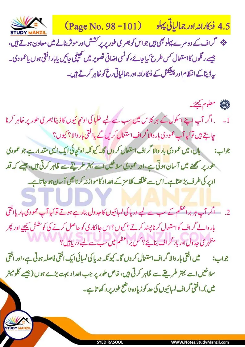 Notes For Class 6 Maths Chapter-4 Mafruzat Ka Istemal | ششم جماعت ریاضی نوٹس سبق مفروضات کا استعمال | www.notes.studymanzil.com