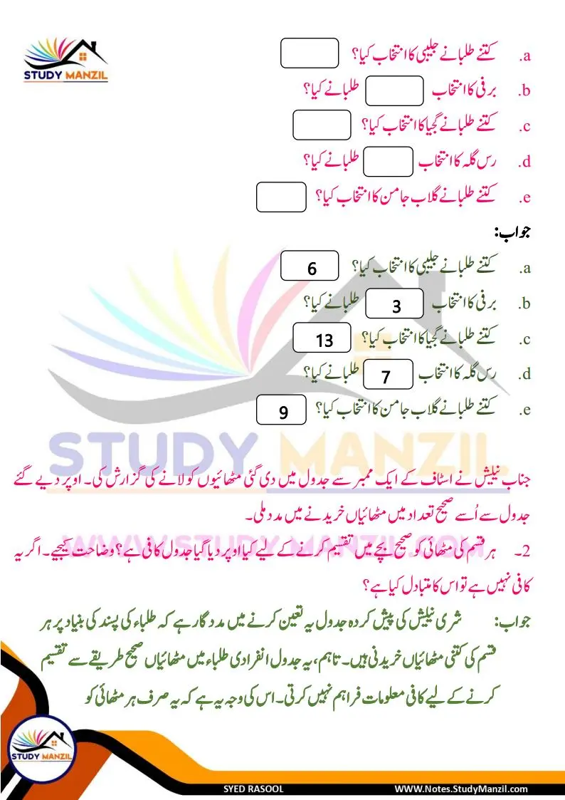Notes For Class 6 Maths Chapter-4 Mafruzat Ka Istemal | ششم جماعت ریاضی نوٹس سبق مفروضات کا استعمال | www.notes.studymanzil.com