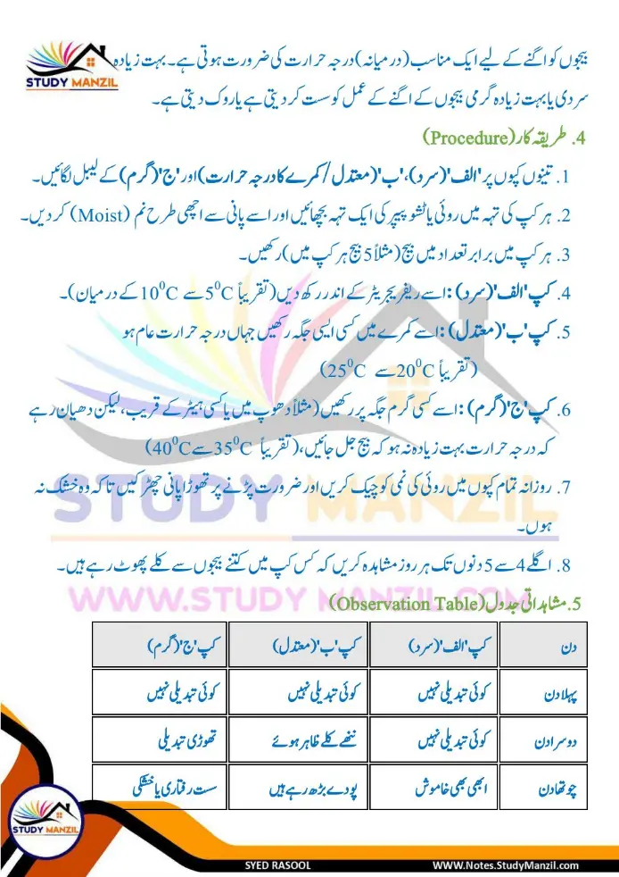 Notes For Class 6 Science Chapter 10 Jandar Makhluqat inki Khususiyat | ششم جماعت سائنس نوٹس سبق جاندار مخلوقات ان کی خصوصیات کی تفتیش| www.notes.studymanzil.com