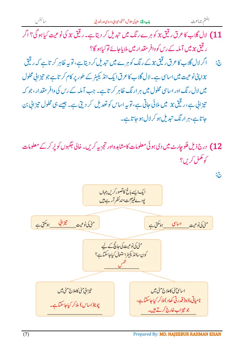 Notes For Class 7 Science Chapter-2 Ashya Ki Talash o Justaju | ہفتم جماعت سائنس نوٹس سبق ‏ اشیا کی تلاش و جستجو: تیزابی، اساسی اور تعدیلی | www.notes.studymanzil.com