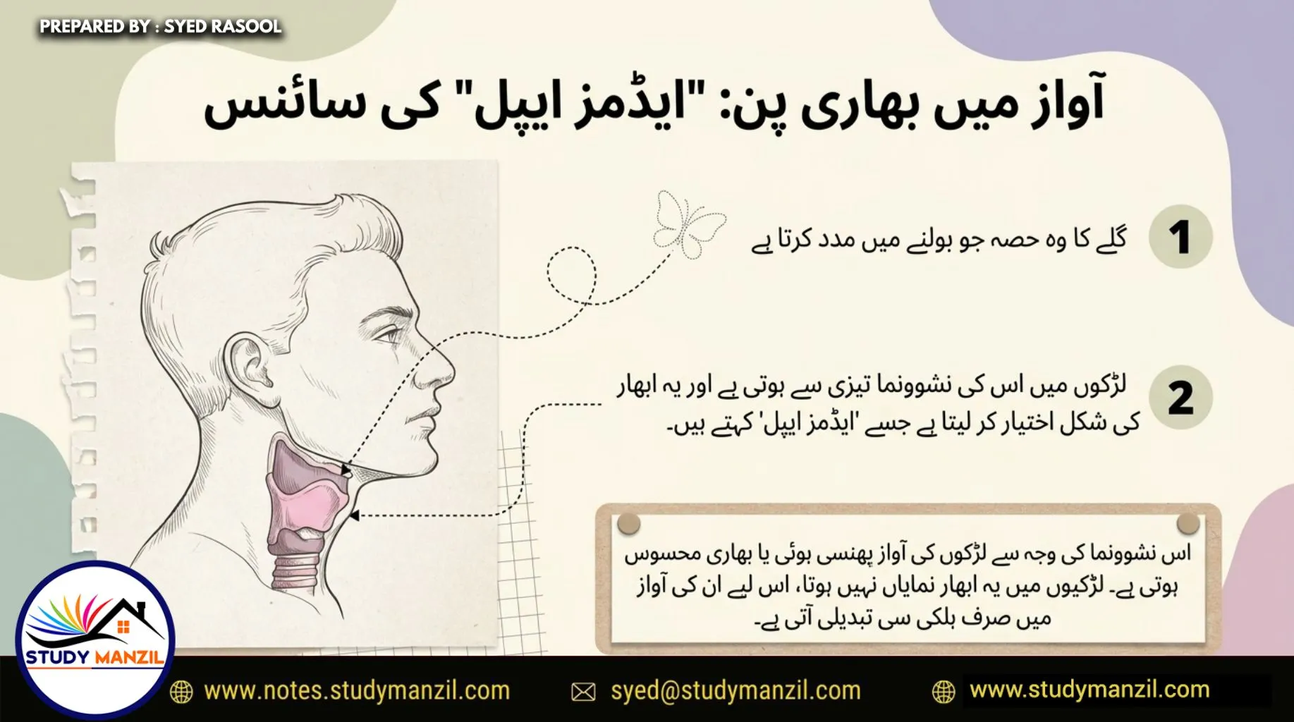 Notes For Class 7 Science Chapter-6 Nau Umri | ہفتم جماعت سائنس نوٹس سبق ‏ نو عمری :نشونما اور تبدیلی کا ایک مرحلہ | www.notes.studymanzil.com