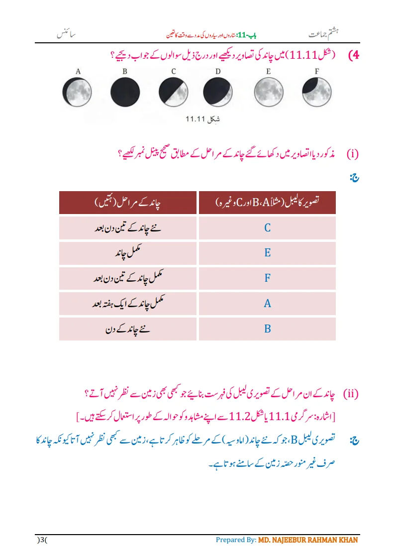 Notes For Class 8 Science Chapter-11 Sitaron aur Sayaron ki madad.. | ہشتم جماعت سائنس نوٹس سبق ستاروں اور سیاروں کی مدد سے وقت کا تعین | www.notes.studymanzil.com
