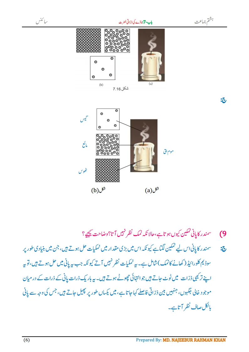 Notes For Class 8 Science Chapter-7 Madde ki Zarrati Fitrat | ہشتم جماعت سائنس نوٹس سبق مادّے کی ذراتی فطرت 8 - Study Manzil Notes Notes For Class 8 Science Chapter-7 Madde ki Zarrati Fitrat | ہشتم جماعت سائنس نوٹس سبق مادّے کی ذراتی فطرت | www.notes.studymanzil.com