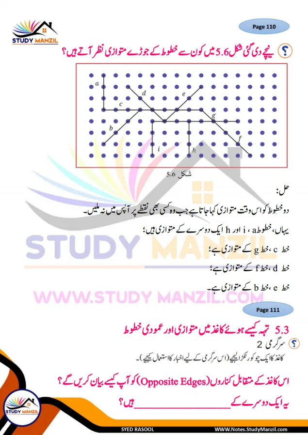 NCERT Solutions For Class 7 Maths Chapter-5 Mutvazi Aur Mutqata Khutoot | ہفتم جماعت ریاضی نوٹس سبق متوازی اور متقاطع خطوط 20 - Study Manzil Notes NCERT Solutions For Class 7 Maths Chapter-5 Mutvazi Aur Mutqata Khutoot | ہفتم جماعت ریاضی نوٹس سبق متوازی اور متقاطع خطوط